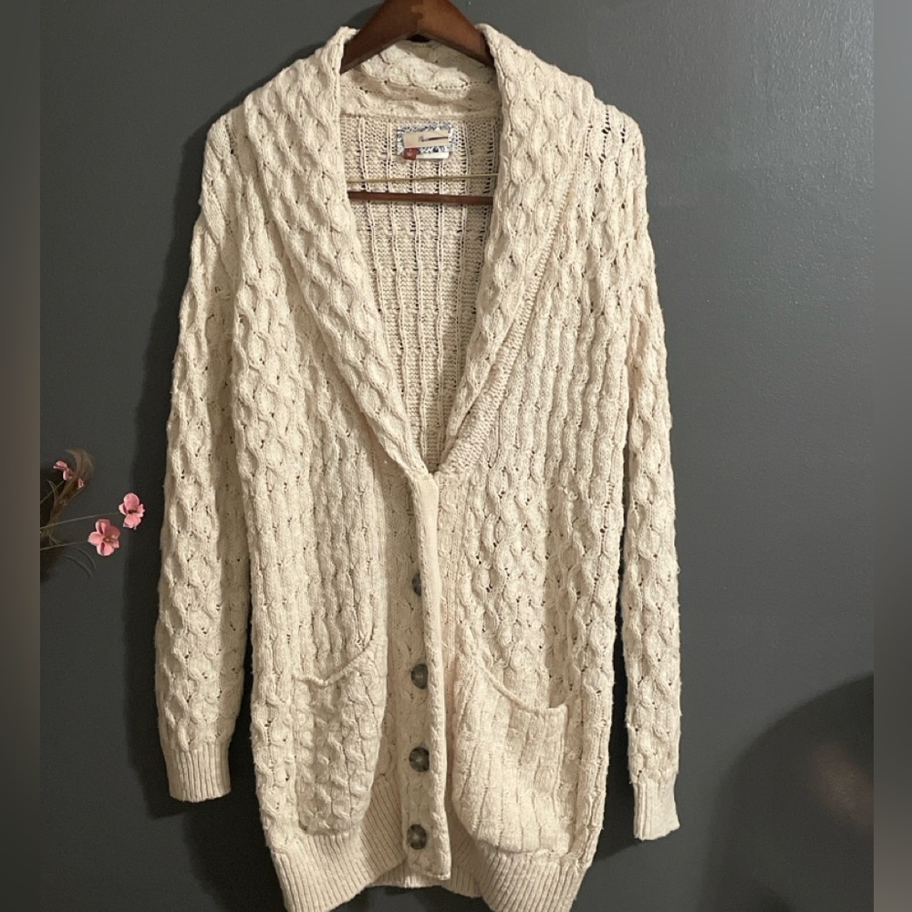 Pilcro Anthropologie Cream Cable Knit Cardigan Sweater Size Small